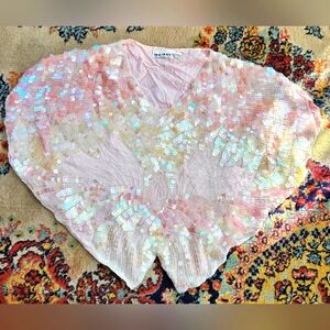 1980s Baby Pink Sho Max Sequin Butterfly Top